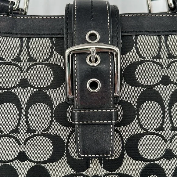 COACH Black & Gray Hampton Signature C Canvas Shoulder Bag Satchel Purse #F12643 - Picture 5 of 14